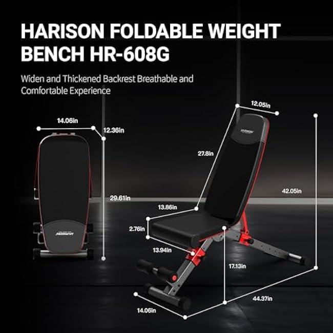 HARISON Adjustable Weight Bench for Home Gym, Foldable Workout Bench Press with Leg extension, Incline Decline Flat Bench 800 LBS Capacity