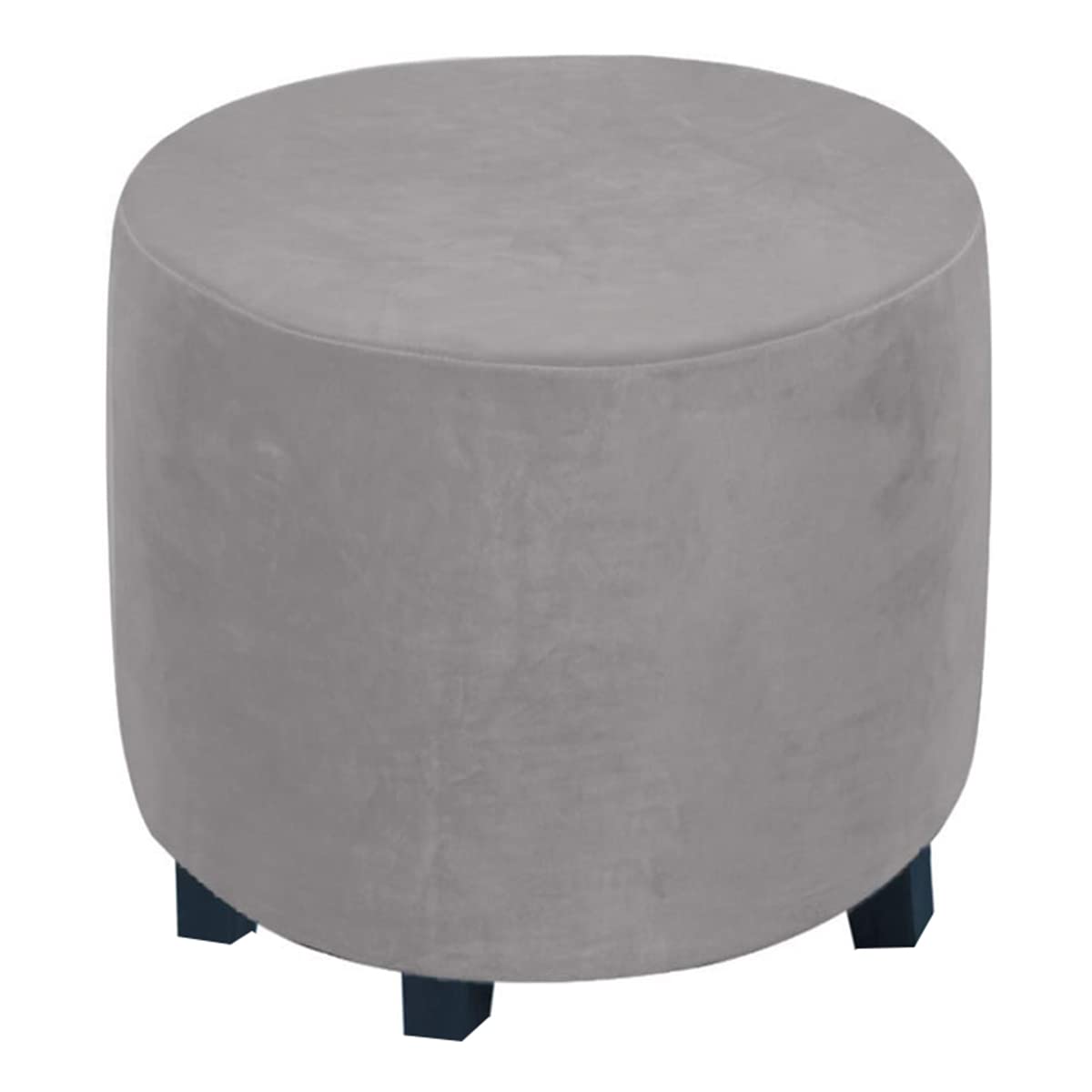 XGANGM 45cm Round Velvet Ottoman Stool Cover Slipcover Stretch Velvet Round Pouffe Cover Small Footstool Protector Cover Storage Chair Slipcover Washable,light grey
