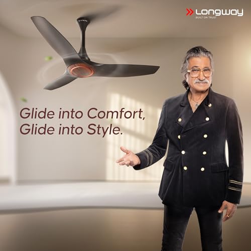 Image of LONGWAY Glideon 1200mm BLDC Ceiling Fan with Remote Control | Premium Look with Ultra Silent Performance | ABS Blade & Body | BEE 5 Star Rated | Anti-Dust Ceiling Fan | 5 Years Warranty (Black Wood)