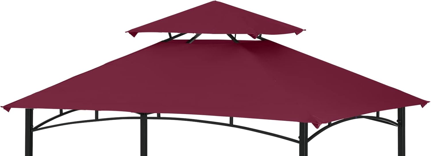 COOSHADE Grill Gazebo Replacement Canopy Roof Outdoor Double Tiered Barbecue Gazebo Top Cover Fit for Model L-GG001PST-F (Burgundy)