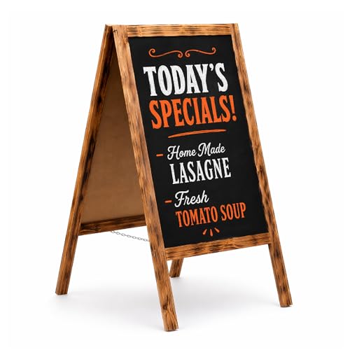 MG Design chevalet ardoise en bois brûlé 60 x 100 cm – recto verso, pliable et effaçable – panneau publicitaire A-frame pour restaurant, commerce et...