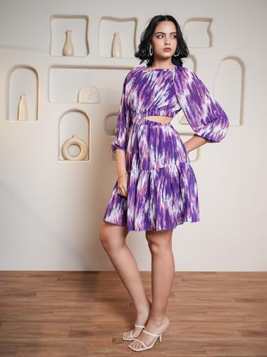 Image of PURVAJA Women's Cut Out Above Knee Length Dress (Floe-016-018)
