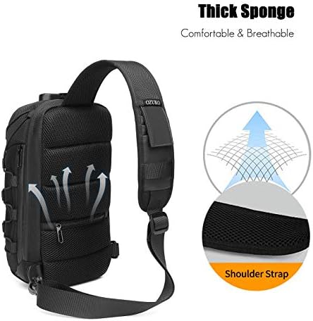FANDARE Men Sling Chest Bag Anti-Theft Crossbody Backpack Casual Daypacks with USB Charging Port for Outdoor Travel Work Hiking Running Indoor Activities Waterproof Shockproof Daily Bag Black