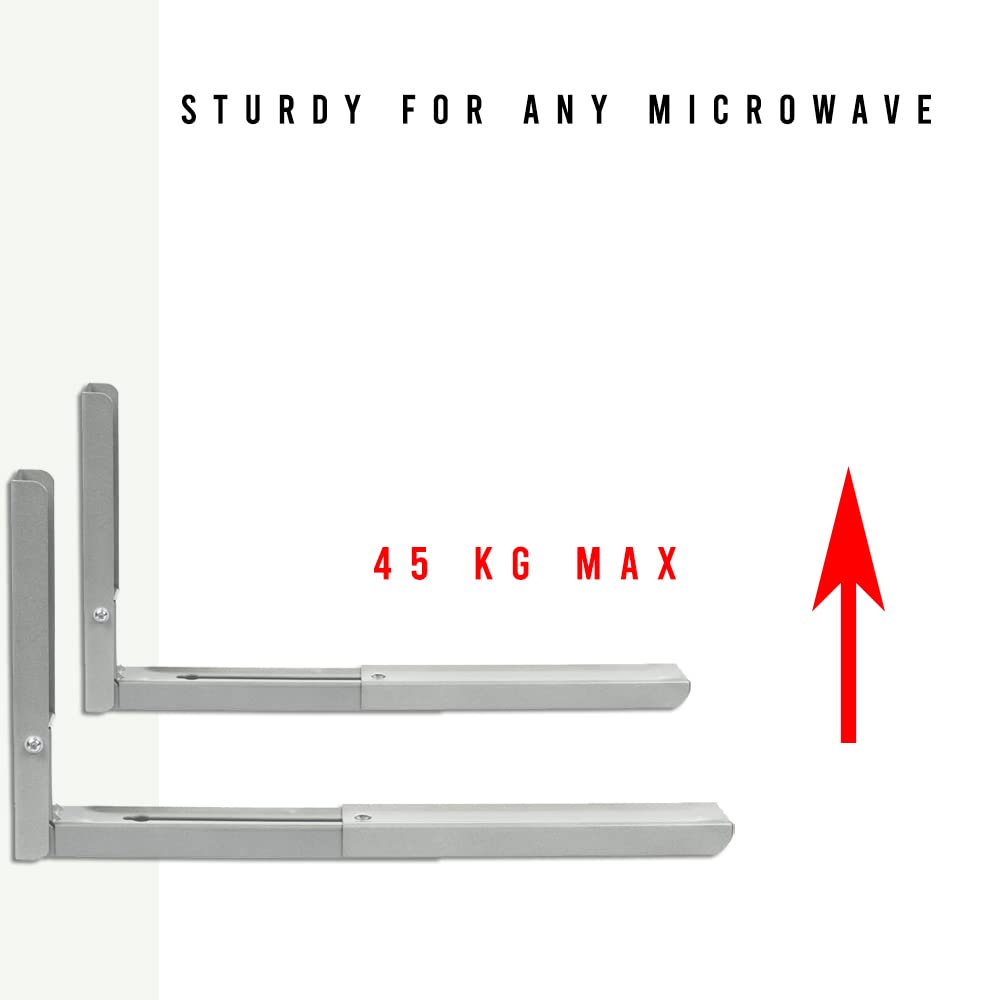 Invero Universal-Wandhalterung für Mikrowelle, ausziehbar, strapazierfähig, verstellbar, an der Wand montiert, mit Befestigung und Beschlägen, ideal für Küchen, Wohnungen und mehr, max. Gewicht 45 kg