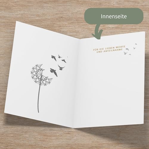 Set 25x Trauer Danksagung | Klappkarten & Umschläge | Moderne Trauerkarten Danksagung, Trauerkarten Danksagung mit Innentext (Pusteblume - 25 Stück)