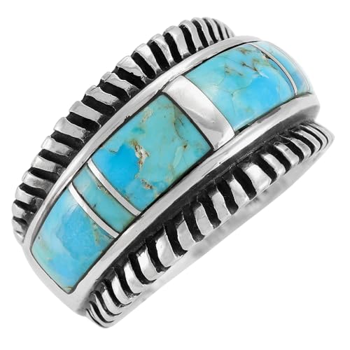 Turquoise Ring Sterling Silver 925 Genuine Gemstones Size 6 to 14