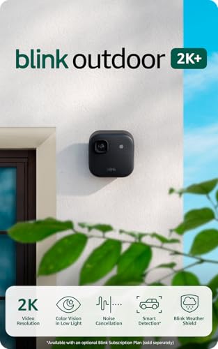 Blink Outdoor 2K+ (newest model) — Wireless smart security camera, 2K video resolution, enhanced audio, two-year battery. Required Sync Module not included — Add-On (Black)