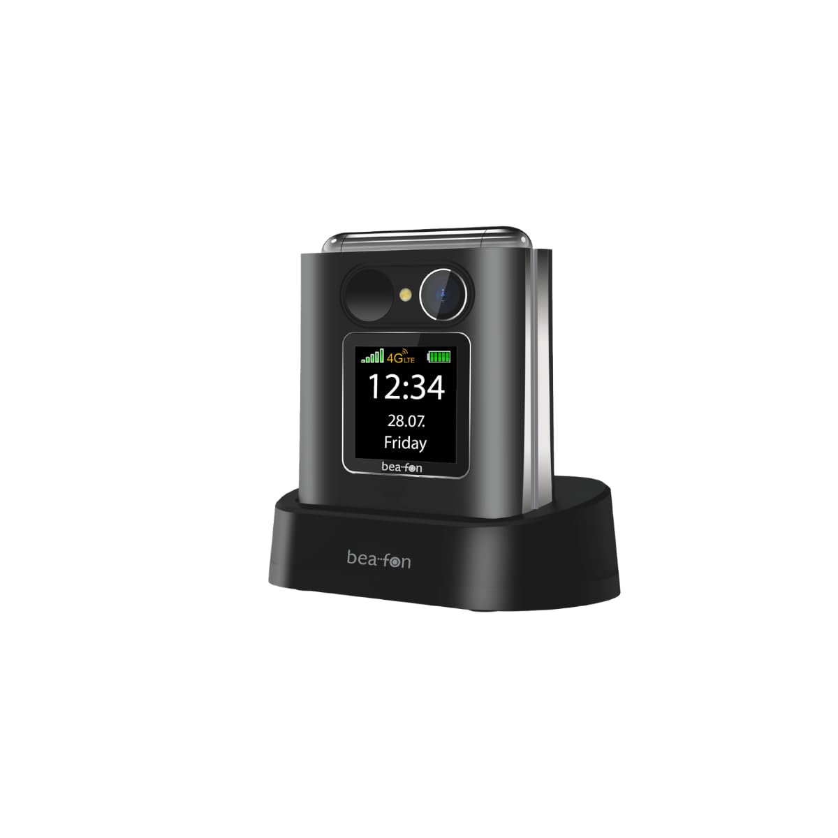 Beafon, Fold10 LTE, telefon z klapką, przycisk połączenia alarmowego SOS, kolorowy wyświetlacz wewnętrzny XL 2,2 (5,58 cm), kolorowy wyświetlacz zewnętrzny XL 1,44" (3,65 cm), wyświetlacz fotokontaktu