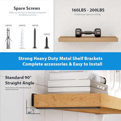 Wekis Floating Shelf Brackets 8 Inch Heavy Duty Hidden Invisible L Shelves Brackets - 1/5 Inch Cast Iron Metal Black Shelving Brackets Hardware Support thumb #3