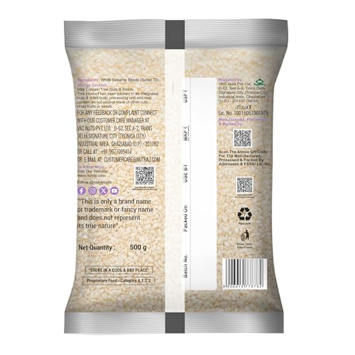 Image of Nutraj White Sesame Seeds 1 Kg (500g x 2) Pouch | Seeds for Eating | Safed Til | Seed Cycling