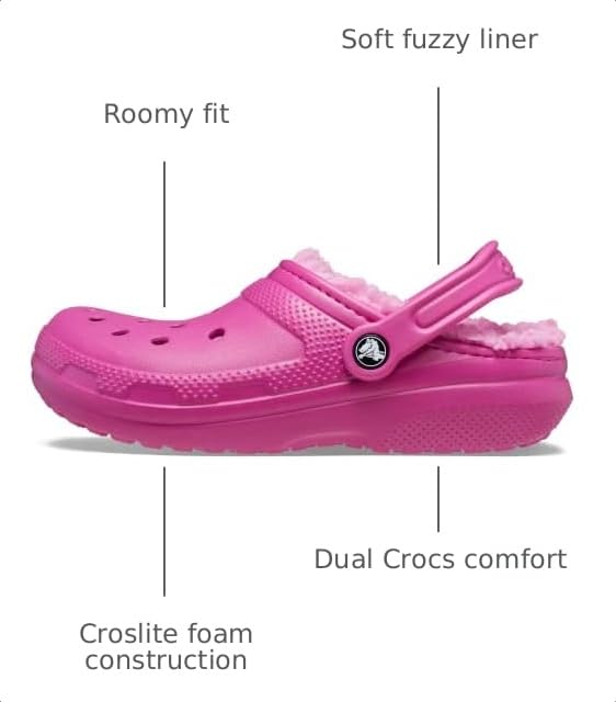 Image of Crocs Unisex Adult Mens and Women's Classic Lined | Fuzzy Slippers Clog, Fuchsia Fun, 14 Women /12 Men US