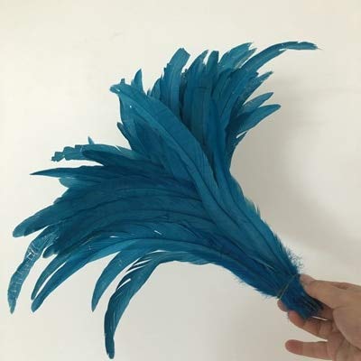 Xucus Wholesale Natural 100pcs/lot 14-16''/35-40cm Beautiful Rooster Tails Plumage Chicken Feathers for DIY Craft Wedding Decorations - (Color: Turquoise)