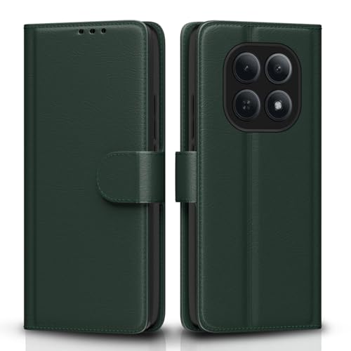 Image of Amazon Basics Flip Cover for Redmi Note 15 5G Leather Finish | Wallet Stand and Shock Proof | Inside TPU with Card Pockets | Complete Protection Flip Case (Green)