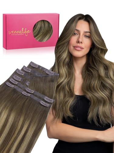 WENNALIFE Genius Seamless Clip in Hair Extensions Real Human 16