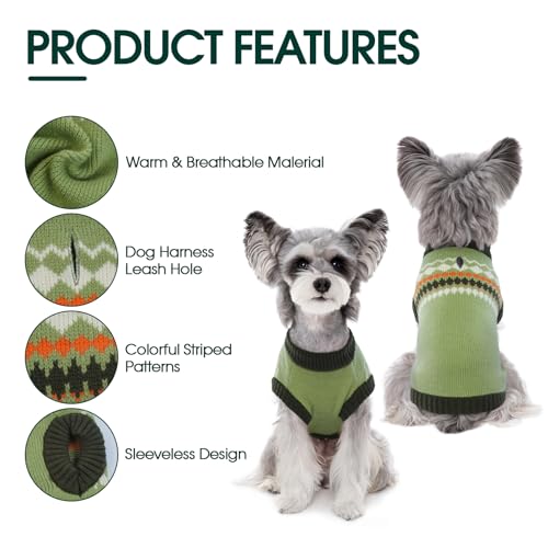 Kuoser Dog Sweater, Small Dog Sweater, Dogs Sweaters for Small Dogs Girl Boy, Thermal Puppy Christmas Sweaters Knitwear, Cold Weather Pet Winter Pullover Sweatshirt Apparel with Leash Hole, Green XS