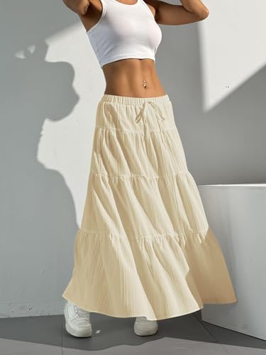 Image of Verdusa Women's Long Maxi Skirt Boho Flowy Flared Ruffle Skirts 2026 Beach Vacation Summer Going Out Outfits