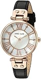 Anne Klein Women's Quartz Metal and Leather Dress Watch, Color:Black