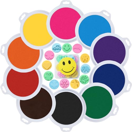 Hayunfiys Kids’ 7" Large Round Ink Pads - 10 Color Rainbow, Safe & Washable | for Handprint/Footprint Art, Stamp Crafting, Fingerprint Painting | Ideal Birthday Gifts for Kids by Hayunfiys - Used condition - US$16.62