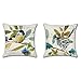 Ohok Funda de cojín de 45 x 45 cm con diseño de flores y pájaros, para sofá, dormitorio, salón, coche, decoración de 2 piezas, diseño de flores y pájaros