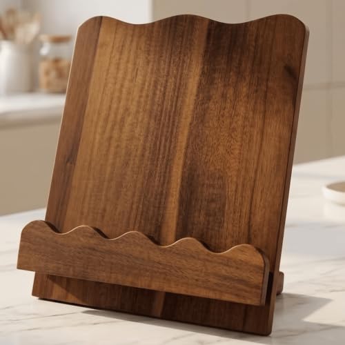 Wooden Cookbook Stand with Tablet Holder