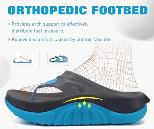 Image of COFACE Men Orthopedic Footbed Flip Flops Fabric Toe Post Beach Sandals Size 7-15
