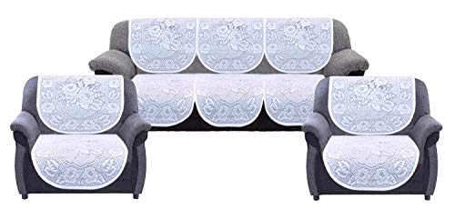 Kuber Industries Self Cotton 6 Piece 5 Seater Sofa Cover Set (Whi...