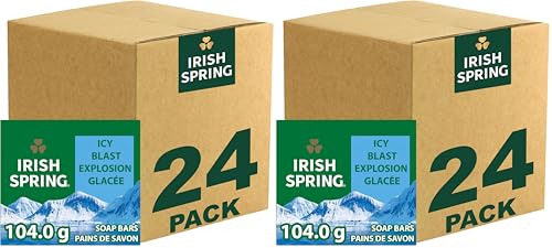 Irish Spring Icy Blast Bar Soap for Men, Mens Soap, Smell Fresh and Clean 12 Hours, Men Bars Washing Hands Body, Mild Skin, Recyclable Carton, 3.7 Oz, (Pack of 48)