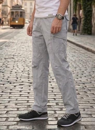 Image of Men's Cotton Cargo Pants |Bottom with 6 Pockets & Drawstring Waist | Breathable Lower with 6 Pockets & Drawstring Elastic Waistband | Casual Bottoms Travel Outdoor