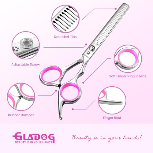 Image of GLADOG Professional 4 in 1 Dog Grooming Scissors Set with Safety Round Tips, Sharp and Heavy-duty Pet Grooming Shears for Cats (Pink)