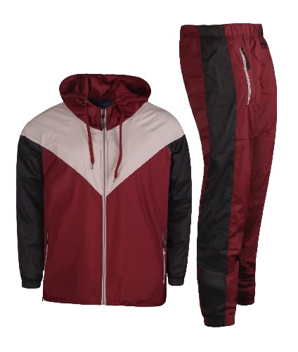 MEN'S 2 PIECE CLASSIC COLORBLOCK JOGGER MESH WINDBREAKER W/DRAWSTRINGS - Main Image