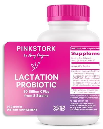 Pink Stork Lactation Probiotic - 10 Billion CFUs Multi Strain Postnatal Probiotics for Breastfeeding Women - Support Breast Milk & Gut Health, Postpartum Essentials, 30 Capsules