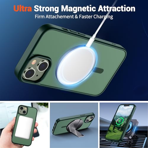 Image of SUPFINE Magnetic for iPhone 14 Case & iPhone 13 Case (Compatible with MagSafe)(Military Grade Drop Protection) Slim Translucent Matte Shockproof Phone Cover,Forest Green
