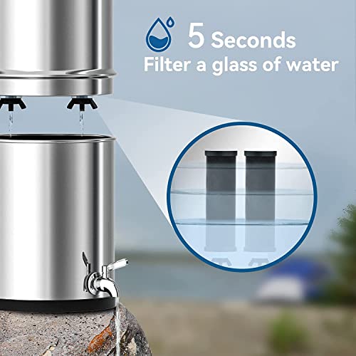 Purewell Gravity-Fed Water Filter System, Small Capacity 1.5 Gallon Stainless Steel Countertop Filtration System With 2 Black Purification Elements For Home And Outdoor Use #TOP6