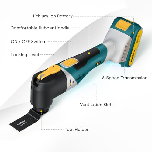 Enventor 20V Cordless Oscillating Multi tool, Brushless Oscillating Saw with 28PCS Accessories, Fast Charger, 6 Variable Speeds, 4° Oscillation Angle for Scraping, Sanding, Cutting, Blue - Thumbnail 2