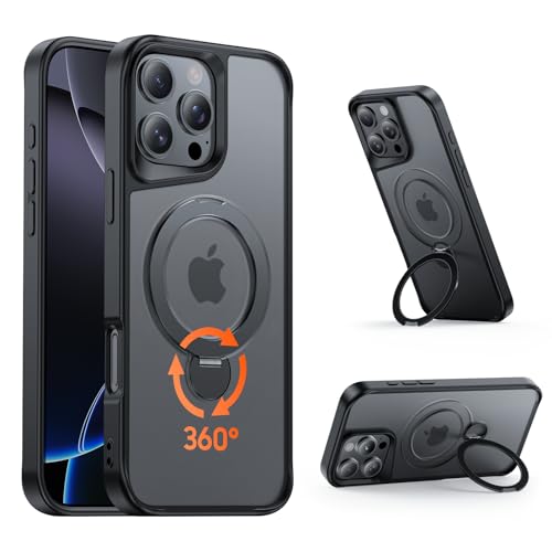 Xitufine Designed for iPhone 16 Pro Max Case, with 360° Magnetic Stand [Compatible with MagSafe] [Military Drop Protection] Shockproof Translucent Matte Case for 16 Pro Max 6.9 Inch, Black