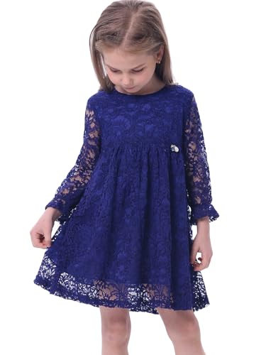 BONNY BILLY Vestido Niña Fiesta Ceremonia Princesa Vestido de Encaje Invierno Manga Larga 7-8 Años Azul