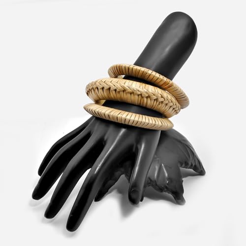 Pure Hands Handwoven Cane Bangle Set Natural Basket Weave Jewelry Studio – 3-Piece Rattan Bracelets for Women – Eco-Friendly Handmade Accessories2