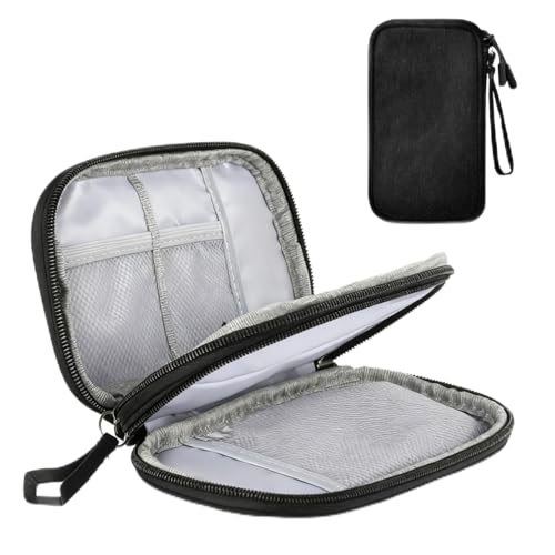 QiXinGYL Kabeltasche Organizer, Tech Pouch, Elektronische Taschen für Kabelorganizer Reise, Doppellagige Tragbare Ladekabel Organizer für Elektronik USB Powerbank Kabelaufbewahrungstasche(Schwarz)