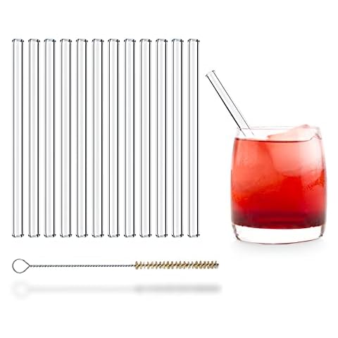 Amazon Brand - UMI Glas Strohhalme Wiederverwendbar 12 Stück gerade 15 cm inkl. Reinigungsbürste Made in Germany Spülmaschinenfest Trinkhalm Glastrinkhalme Glasstrohalme Cover