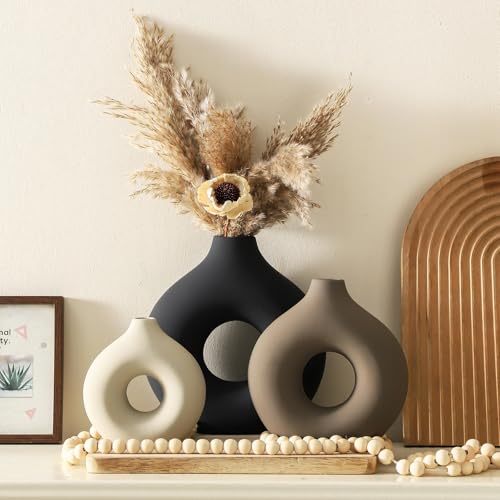 Ceramic Vase Home Table Decor - Flower Vases Set of 3 Small Living Room Centerpiece Decorations for Shelf Bedroom Office Kitchen Dining Desk Modern Aesthetic Farmhouse Decorative (Classic) - Image 5