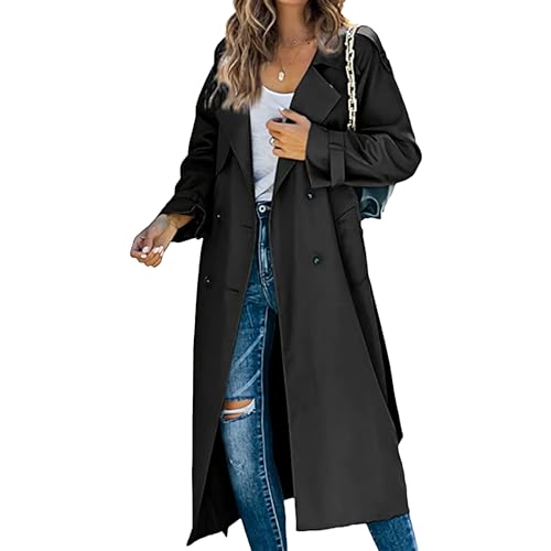 Women's Fashion Double Breasted Trench Classic Lapel Long Overcoat Coat Casual Work Office Jackets