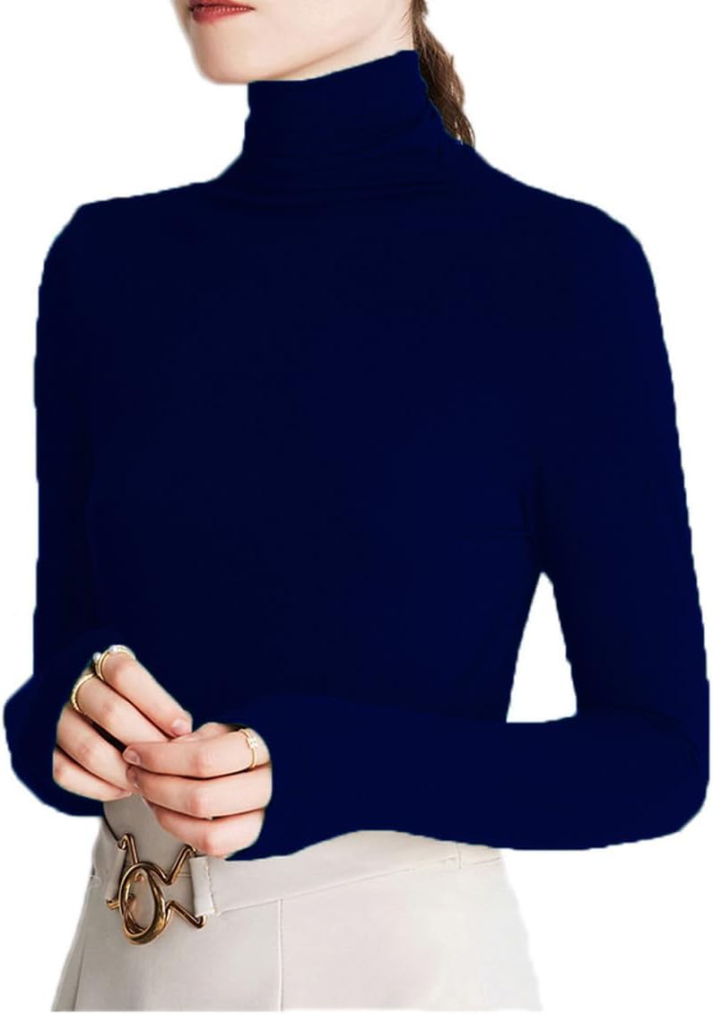 Womens Soft Cotton Long Sleeve Mock Turtleneck Shirts Tops Stretch Underscrubs Layer Tee Tops