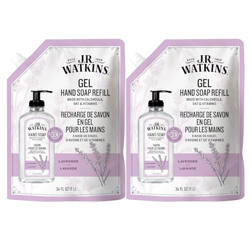 J.R. Watkins Gel Hand Soap Refill Moisturizing Hand Wash Formulated with Plant-Based Cleansers Alcohol-Free Cruelty-Free Lavender 34 Fl Oz 2 Pack