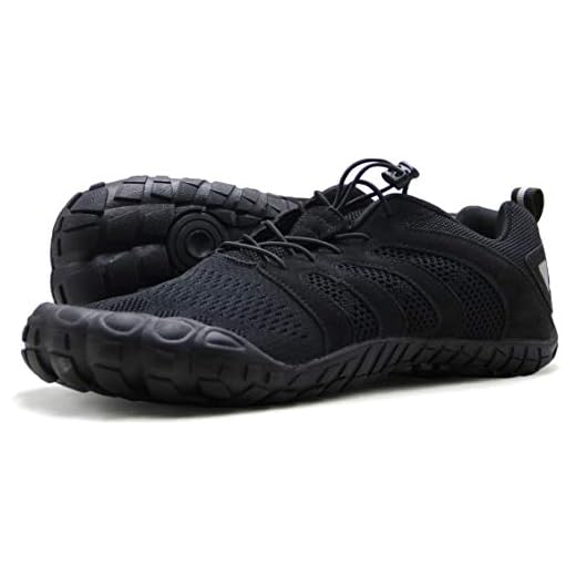 Oranginer Men's Boys Flexbile Barefoot Inspired Running Shoes Wide Toe Box Minimalist Shoes Breathable Outdoot Workout Shoes Cushioning Trail Running Sneakers Black Size 7