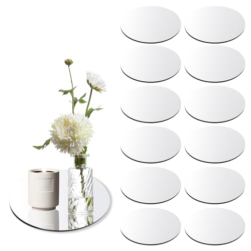 12 Pieces Acrylic Round Mirror Plate, 25cm Circle Tabletop Candle Tray Decor Plates for Weddings, Parties, Christmas Decorations