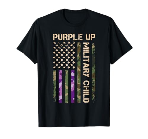 Purple Up For Military Kids Military Child Month Bandera de Estados Unidos Camiseta
