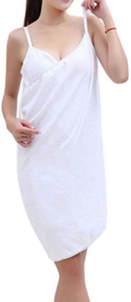 Heartell Women's Wearable Quick-Drying Soft Bath Towel Shoulder Straps Beach Towel Spa Bathrobes (White)