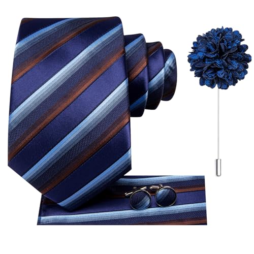 Image of Hi-Tie Men's Tie Lapel Pin Set Pocket Square Cufflinks Formal Woven Silk Tie Sets Wedding Party