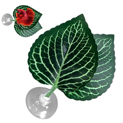Betta Fish Leafs Hammock -Aquarium RESTプラットフォーム、シミュレートされた天然繁殖パッド|水中植物シェルターコンフォートアクセサリー、吸引マウント付きベッタ回復用のフローティングリーフラウンジ表面