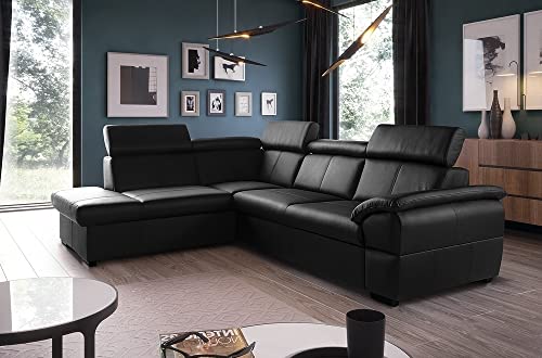 VENESETTI Canapé d'angle en Cuir Italien de Luxe 5/6 Places Tonus, Noir, Angle Gauche